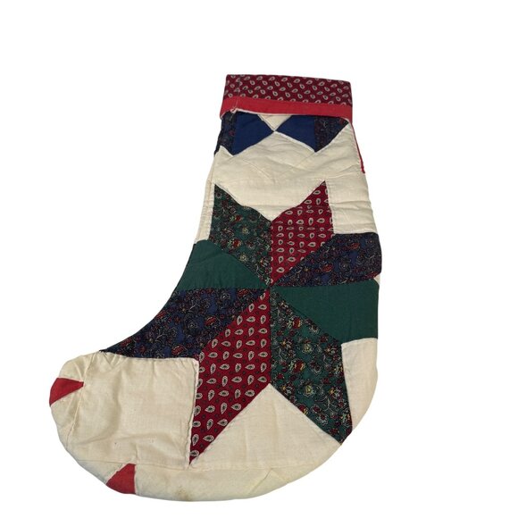 Handmade Patchwork Quilted Christmas Stockings 23 inches Country Farmhouse - Picture 3 of 6